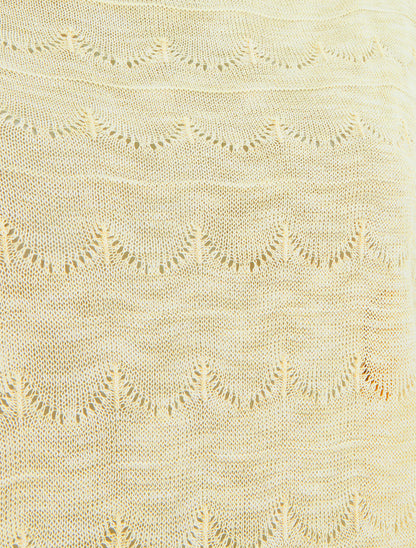 Top uni en maille ajourée à manches courtes - Jaune citron - 3
