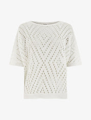 Top uni ajouré en maille - Blanc - 1