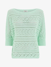 Top uni en maille ajourée - Vert d&