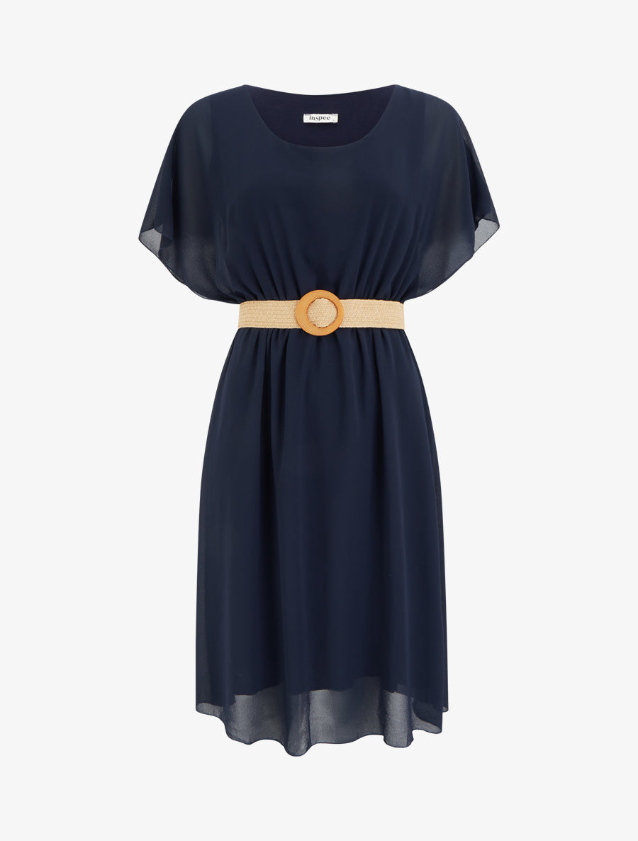Robe mi-longue unie coupe patineuse - Marine - 1