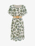 Robe mi-longue fleuri manches courtes - Kaki - 1