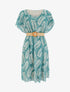 Robe mi-longue imprimé feuilles manches courtes - Vert d&