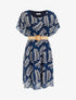 Robe mi-longue imprimé feuilles manches courtes - Marine - 1