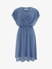 Robe évasée à manches courtes et col cache-coeur - Bleu - 1