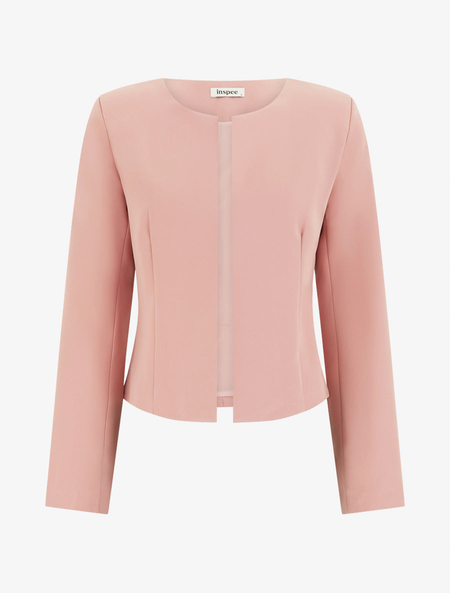Veste droite à col rond et épaulettes - Rose - 1