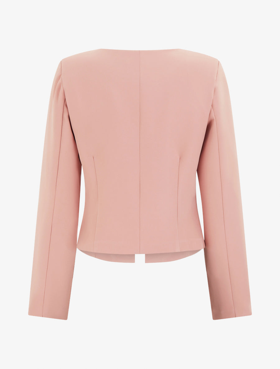 Veste droite à col rond et épaulettes - Rose - 2