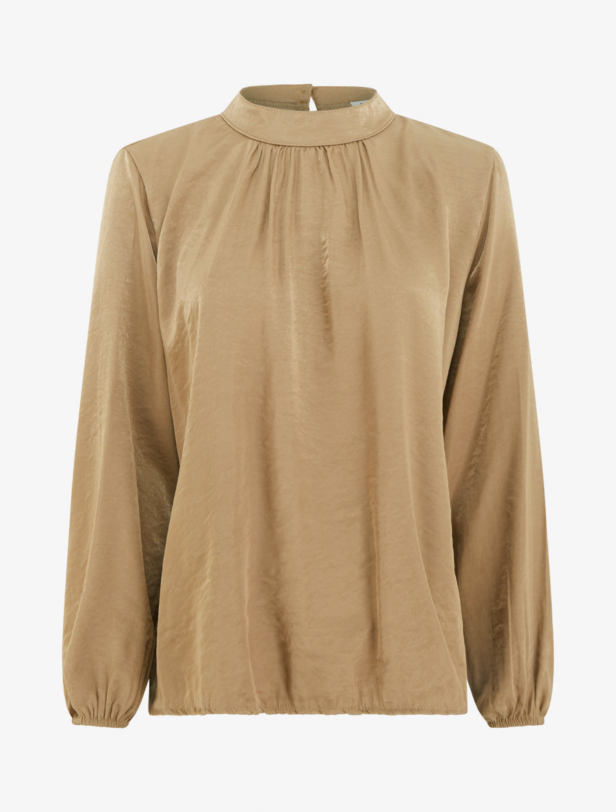 Blouse satinée à poignets élastiqués - Camel - 1