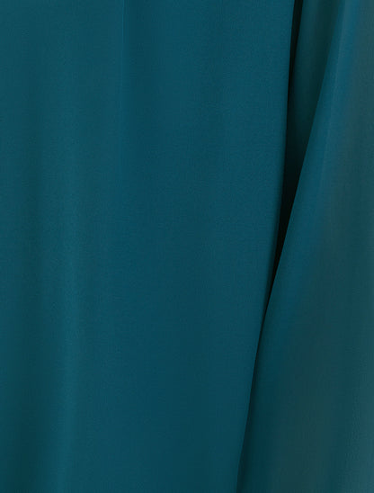 Blouse unie à poignets élastiqués - Bleu canard - 3