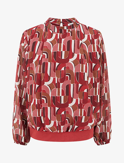 Blouse imprimé rétro à poignets élastiqués - Rouge - 1