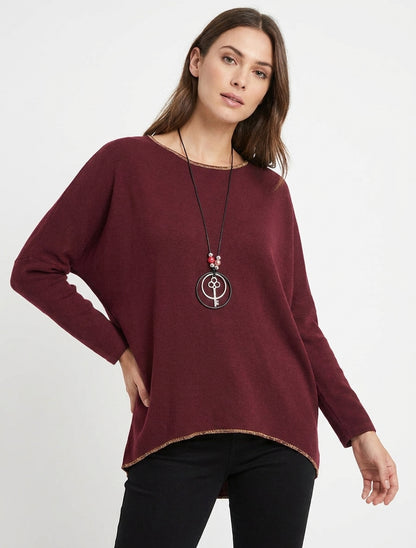 Einfarbiger Pullover mit Fledermausärmeln. - Bordeaux