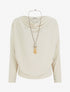 Pull fin à manches chauve-souris et col bénitier - Beige - 1