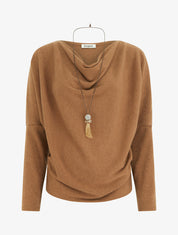 Pull fin à manches chauve-souris et col bénitier - Camel - 1