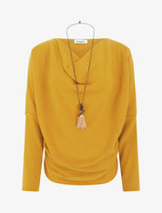 Pull fin à manches chauve-souris et col bénitier - Jaune moutarde - 1