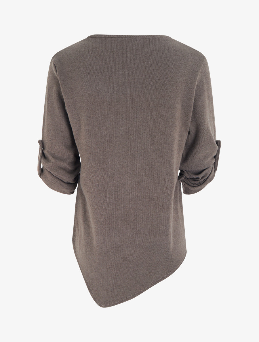 Pull à bords asymétriques et motif floral irisé - Taupe - 2