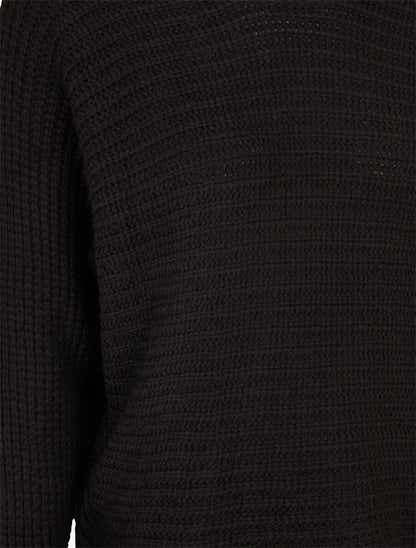 Pull dolman en grosse maille côtelée - Noir - 3
