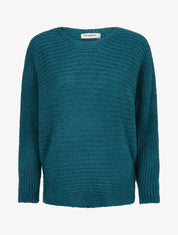 Pull dolman en grosse maille côtelée - Bleu lagon - 1