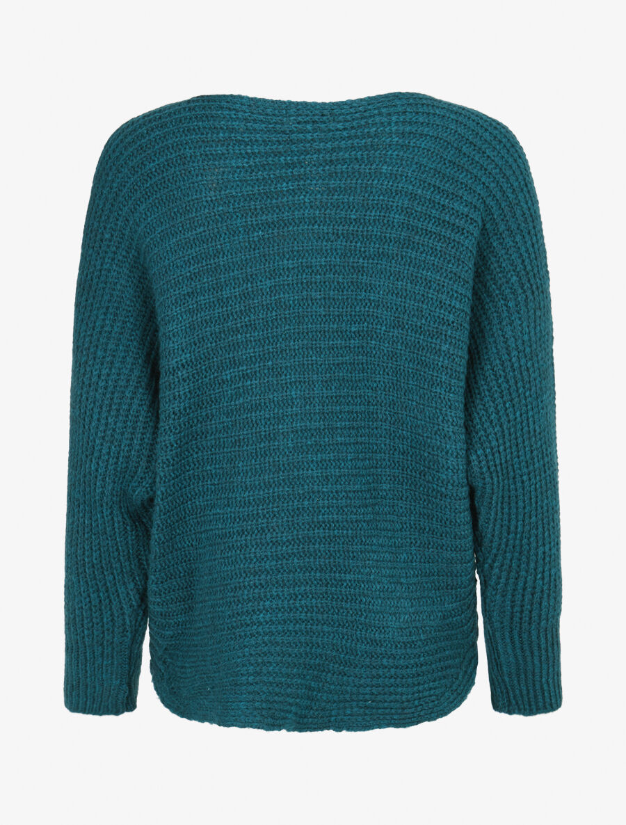 Pull dolman en grosse maille côtelée - Bleu lagon - 2