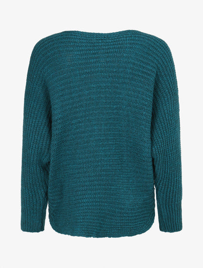 Pull dolman en grosse maille côtelée - Bleu lagon - 2