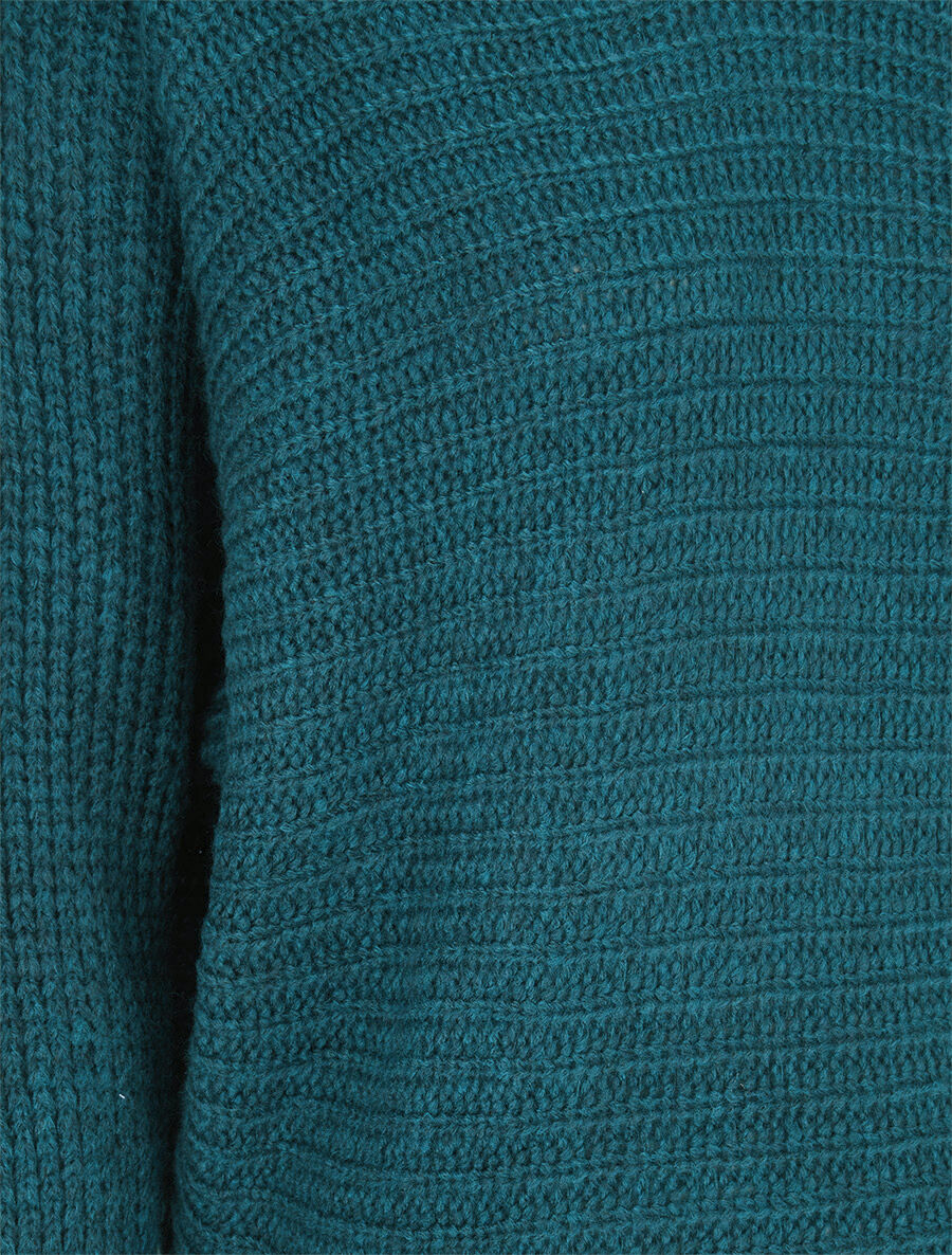 Pull dolman en grosse maille côtelée - Bleu lagon - 3