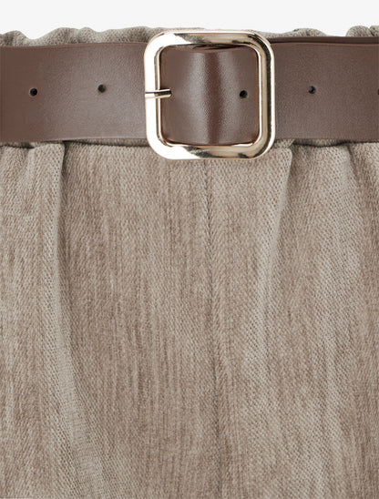 Pantalon effet velours à taille élastiquée - Taupe - 3