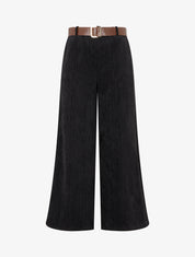 Pantalon effet velours à taille élastiquée - Noir - 1