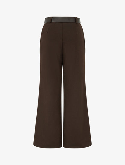 Pantalon ample en feutrine à taille haute - Marron - 2