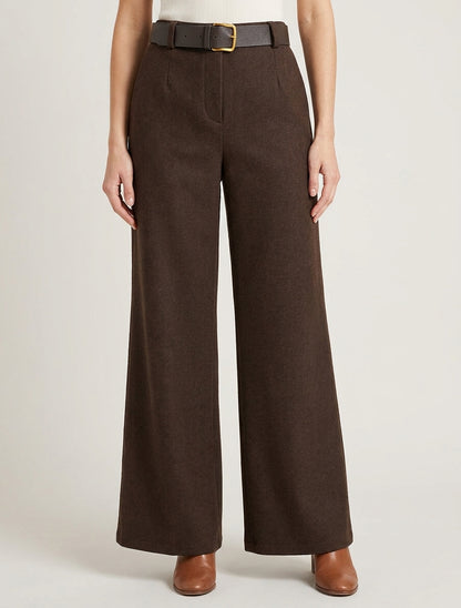 Weite Hose aus Filz mit hoher Taille - Braun