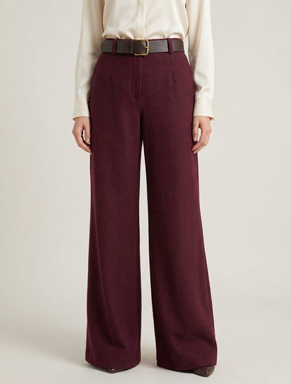 Weite Hose aus Filz mit hoher Taille - Weinrot