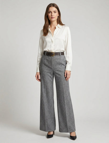 Weite Hose aus Filz mit hoher Taille - Grau