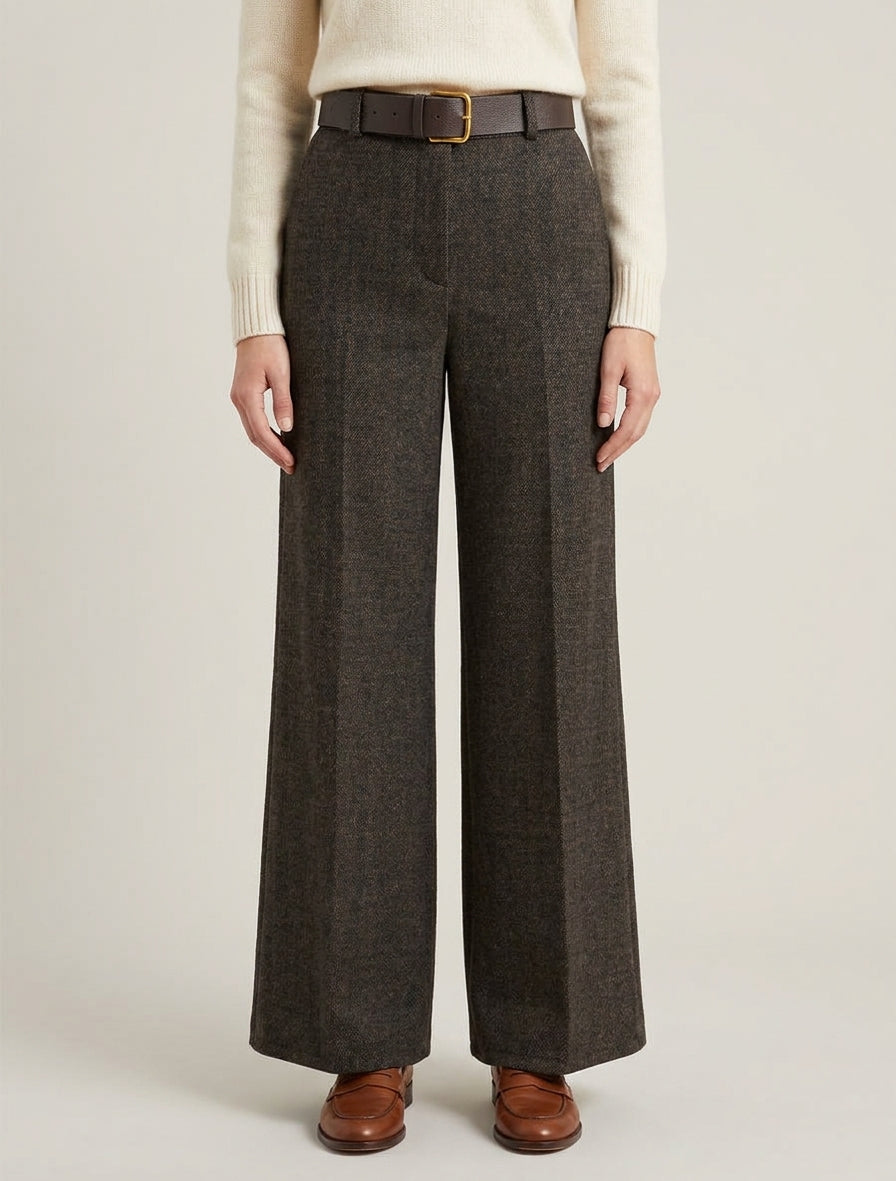 Hoch taillierte Hose aus Stoff im Wolltuch-Stil - Schwarz