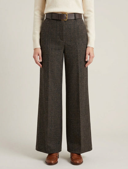 Hoch taillierte Hose aus Stoff im Wolltuch-Stil - Schwarz