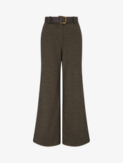 Pantalon taille haute en tissu style toile lainée - Taupe - 1