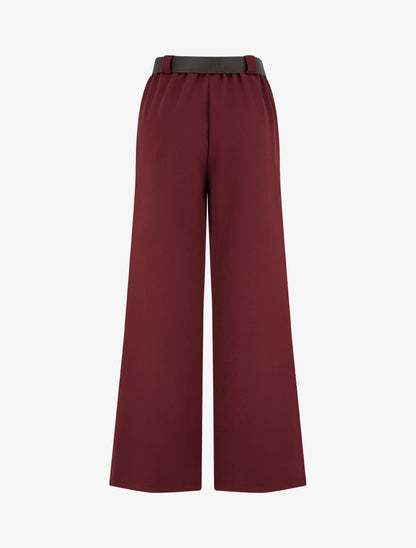 Pantalon ample uni à taille haute élastiquée - Bordeaux - 2