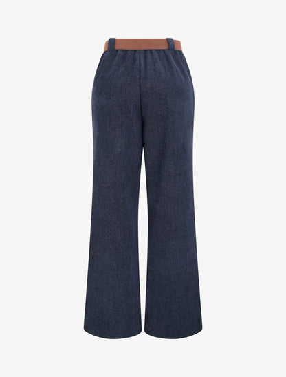 Pantalon élastiqué effet velours - Marine - 2