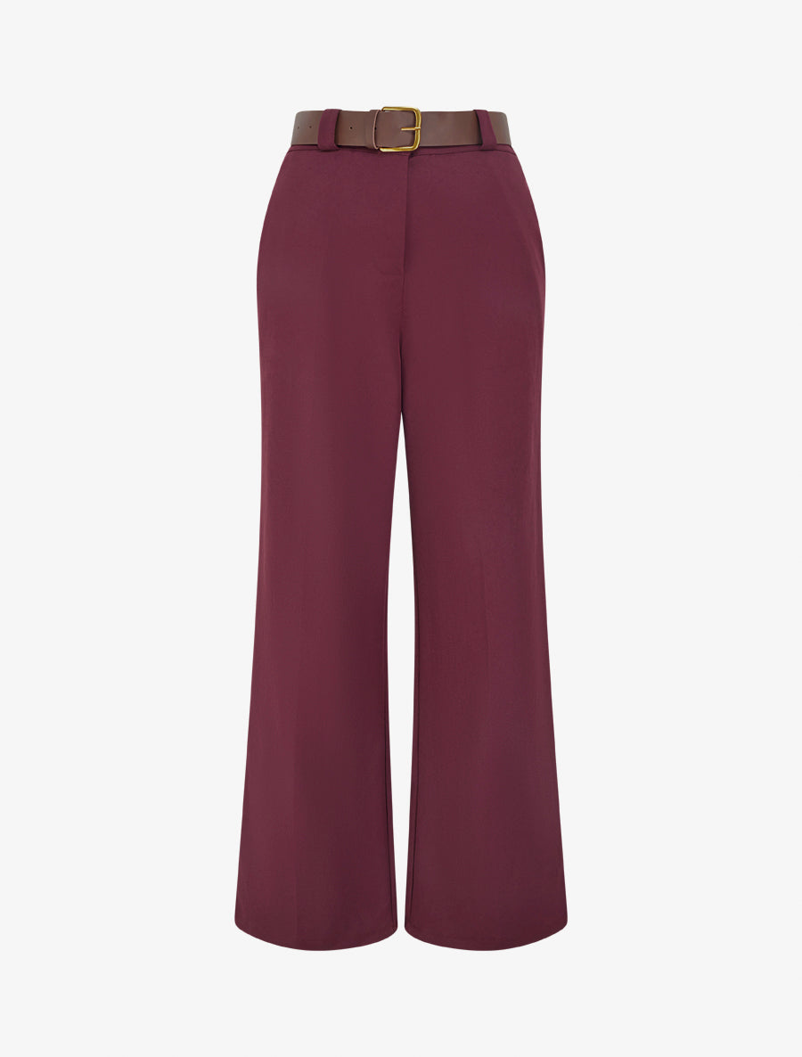 Pantalon élastiqué coupe ample - Lie de vin - 1