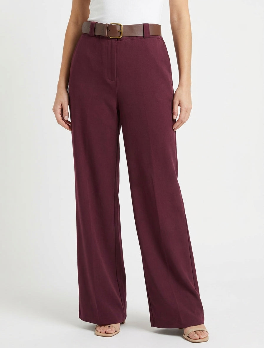 Elastische Hose mit weitem Schnitt - Weinrot