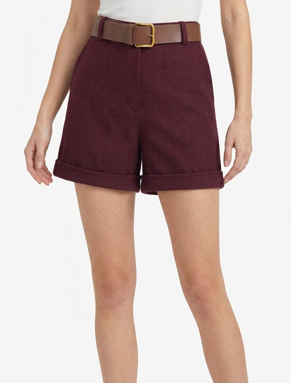 Filzshorts mit Gürtel - Weinrot