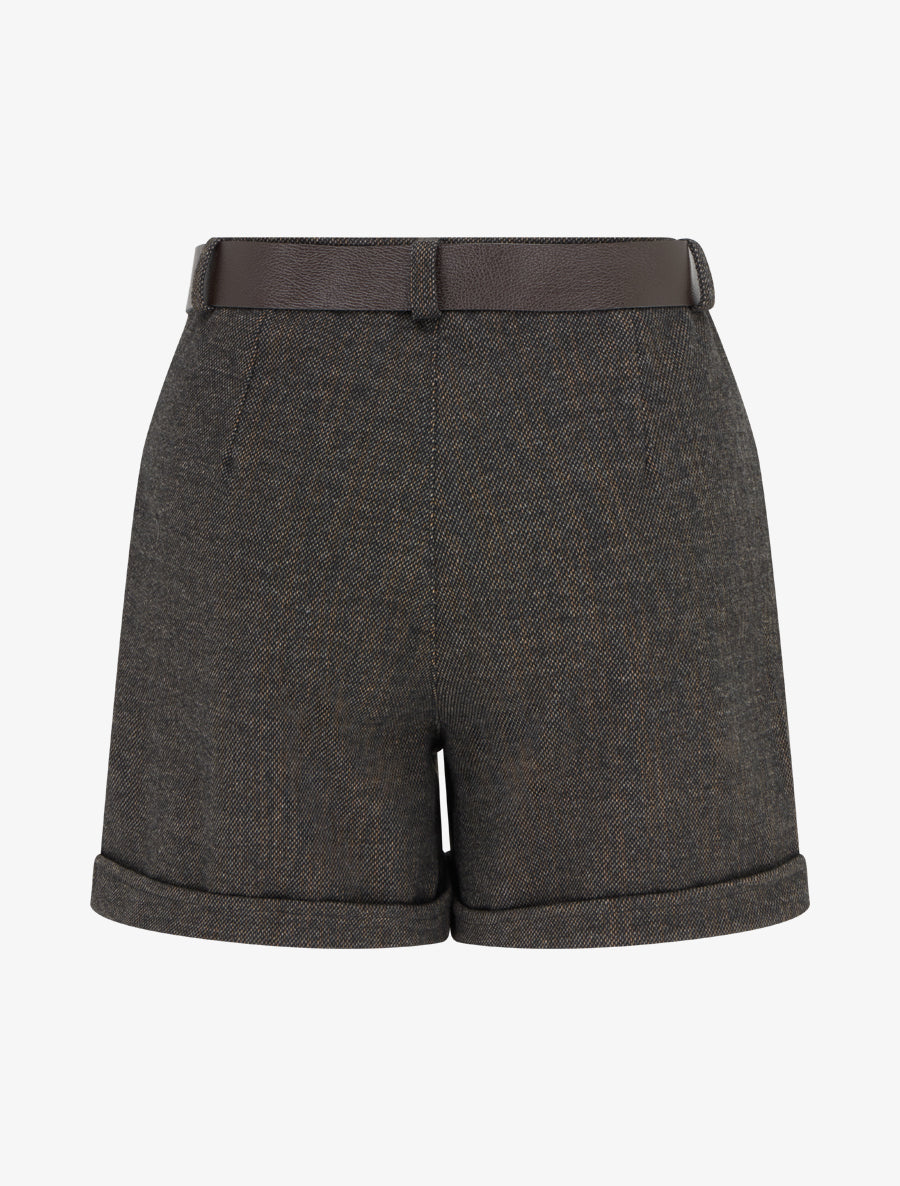 Short droit en feutrine à taille haute et ceinture - Noir - 2