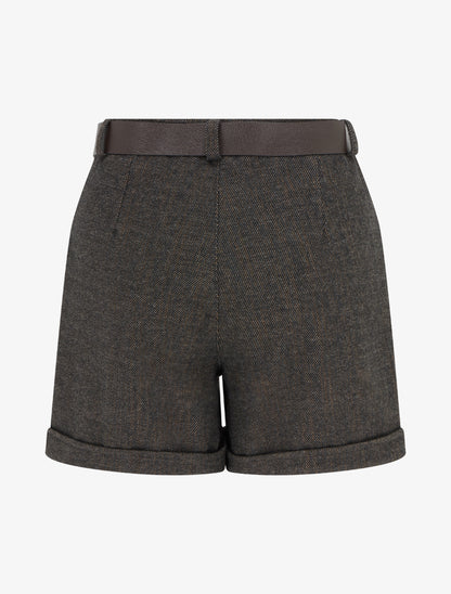 Short droit en feutrine à taille haute et ceinture - Noir - 2