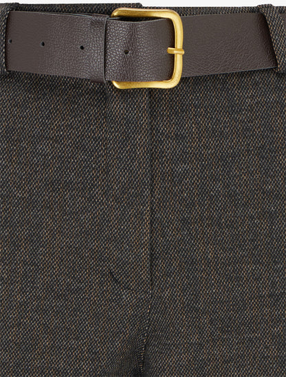 Short droit en feutrine à taille haute et ceinture - Noir - 3