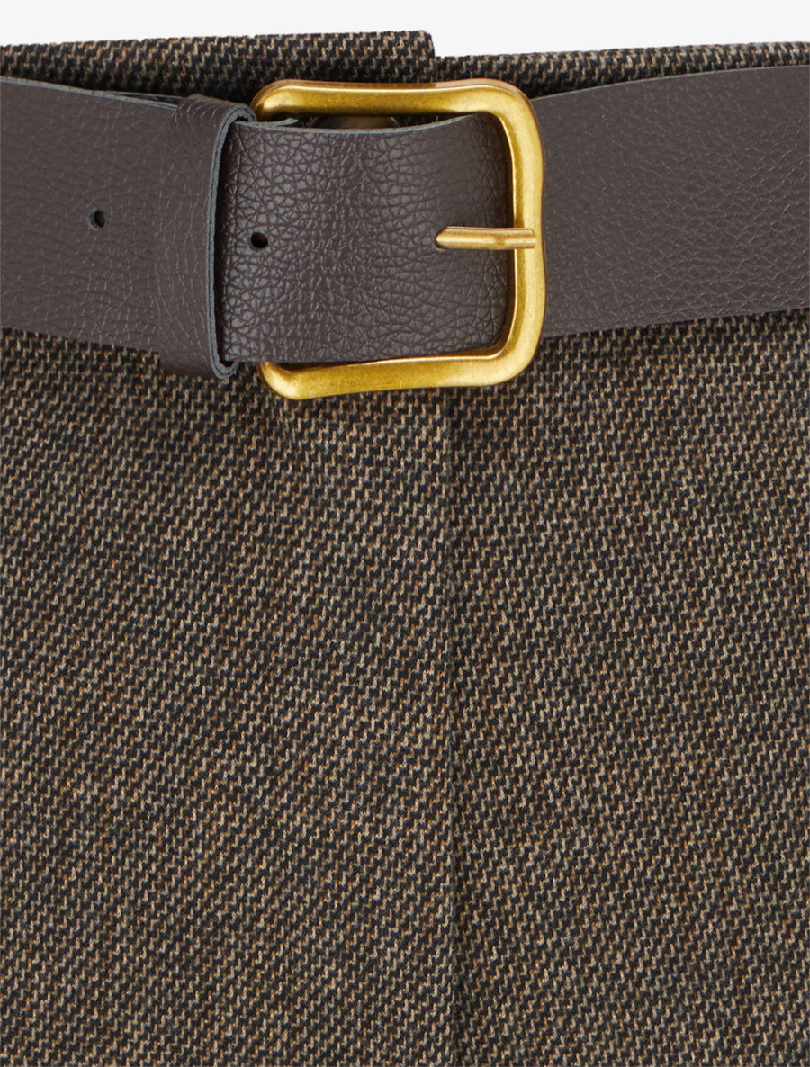 Short droit en feutrine à taille haute et ceinture - Taupe - 3