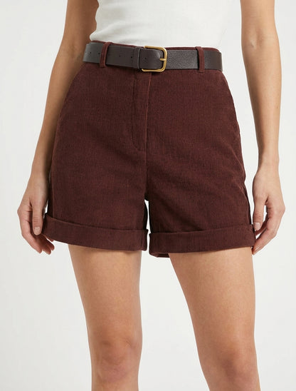Hoch taillierte Cordshorts - Dunkel Bordeaux