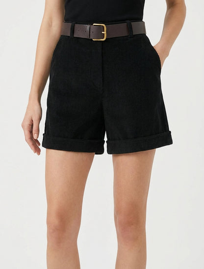 Hoch taillierte Cordshorts - Schwarz