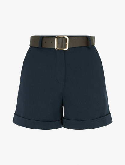 Short à revers ceinturé - Marine - 1