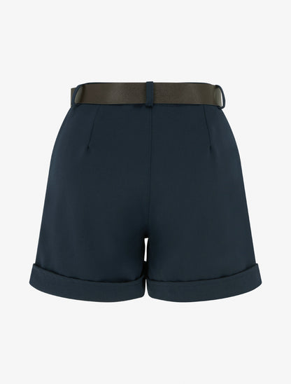 Short à revers ceinturé - Marine - 2