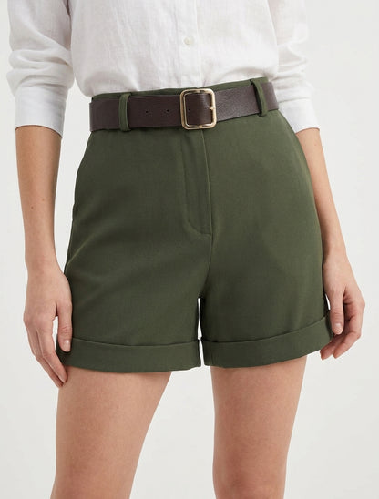Gekrempelte Shorts mit Gürtel - Kaki