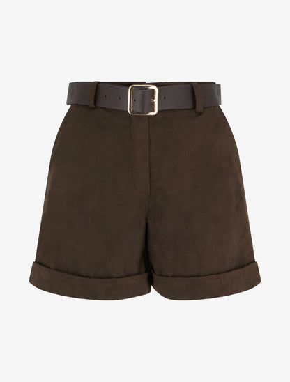 Short à revers en suédine - Marron - 1