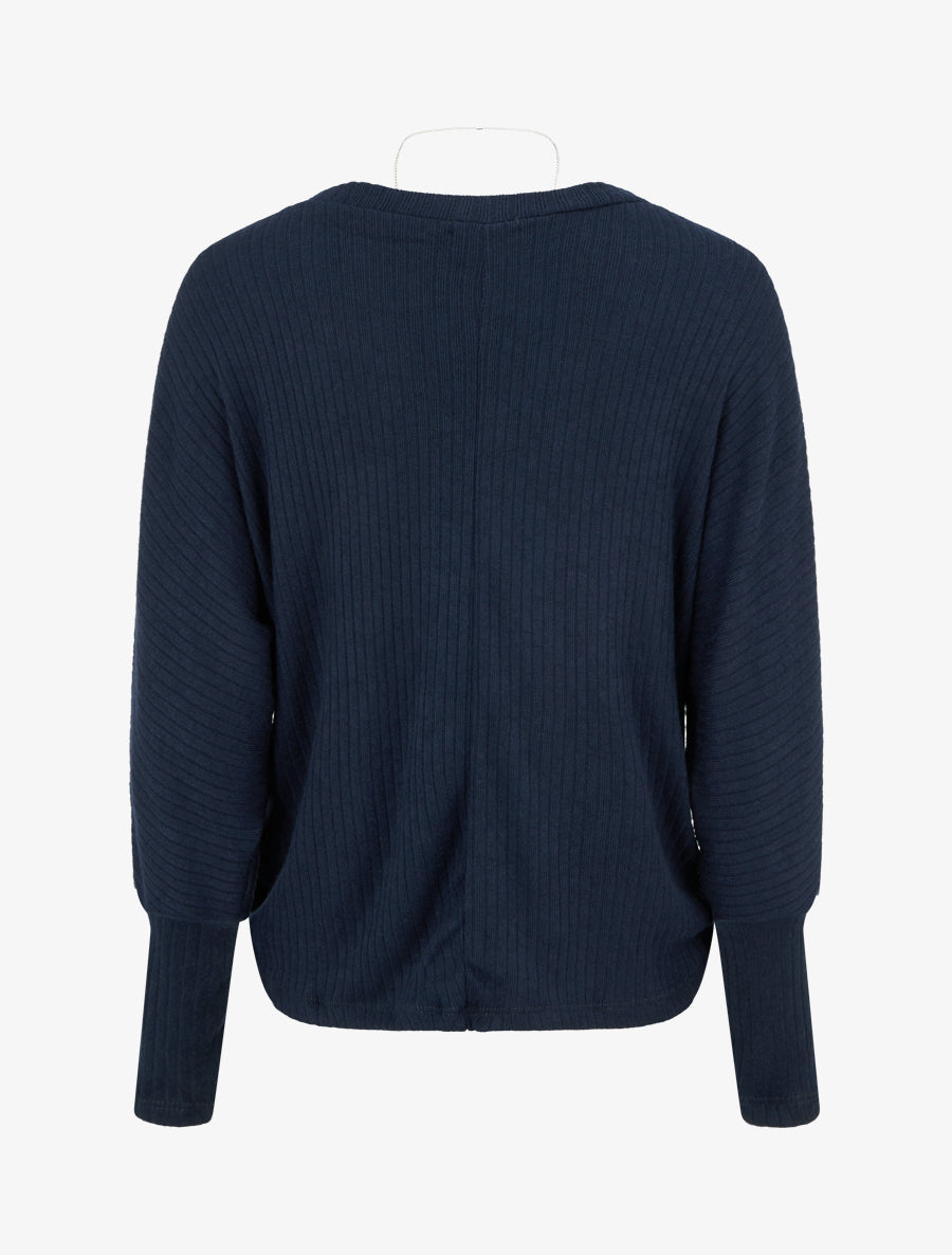 Pull côtelé à manches longues style chuave-souris - Marine - 2