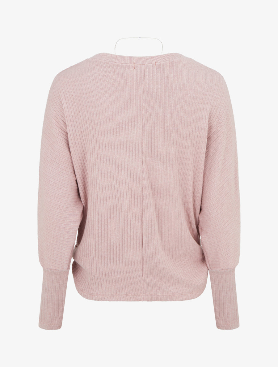 Pull côtelé à manches longues style chuave-souris - Rose - 2