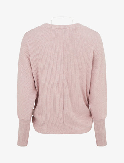 Pull côtelé à manches longues style chuave-souris - Rose - 2